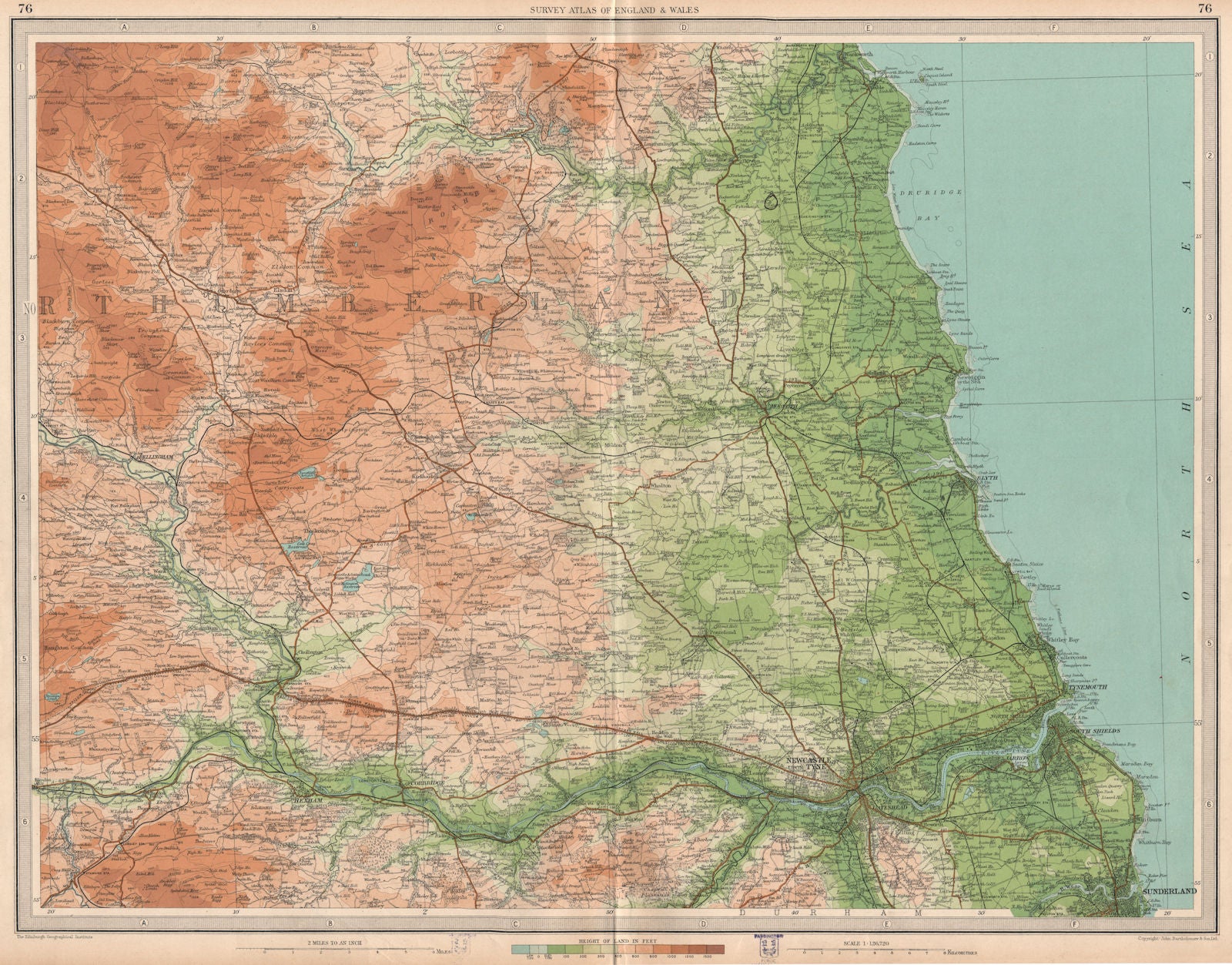NORTHUMBERLAND. Newcastle-upon-Tyne Morpeth Sunderland Hexham. LARGE 1939 map